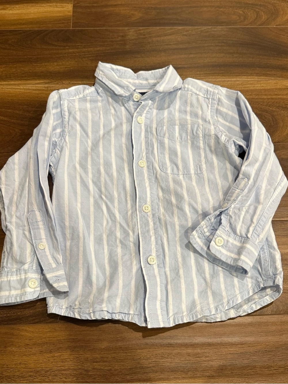 The Children’s Place Light Blue & White Striped Button-Up Shirt Sz 2t